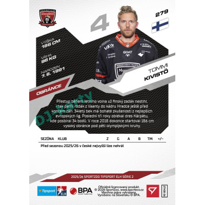 2025/26 Sportzoo ELH 2. serie #279 Tommi Kivistö