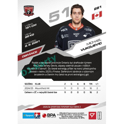 2025/26 Sportzoo ELH 2. serie #281 Michael Vukojevic