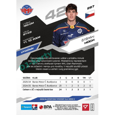 2025/26 Sportzoo ELH 2. serie #297 Štěpán Hoch