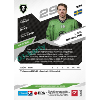 2025/26 Sportzoo ELH 2. serie #304 Carl Berglund