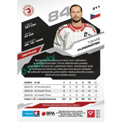 2025/26 Sportzoo ELH 2. serie #311 Tomáš Kundrátek