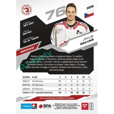 2025/26 Sportzoo ELH 2. serie #309 Jakub Galvas