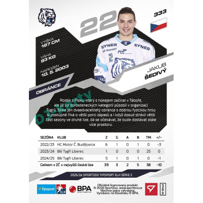 2025/26 Sportzoo ELH 2. serie #333 Jakub Šedivý