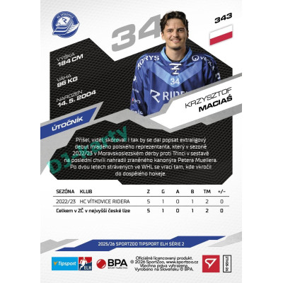 2025/26 Sportzoo ELH 2. serie #343 Krzysztof Macias