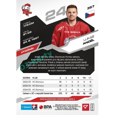 2025/26 Sportzoo ELH 2. serie #357 Lukáš Anděl