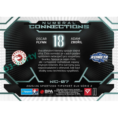 2025/26 Sportzoo ELH 2. serie #NC-07 Flynn – Zbořil Numeral Connections