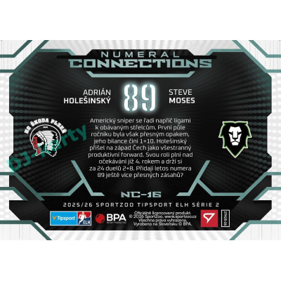 2025/26 Sportzoo ELH 2. serie #NC-16 Holešinský – Moses Numeral Connections