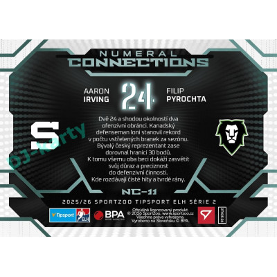 2025/26 Sportzoo ELH 2. serie #NC-11 Irving – Pyrochta Numeral Connections