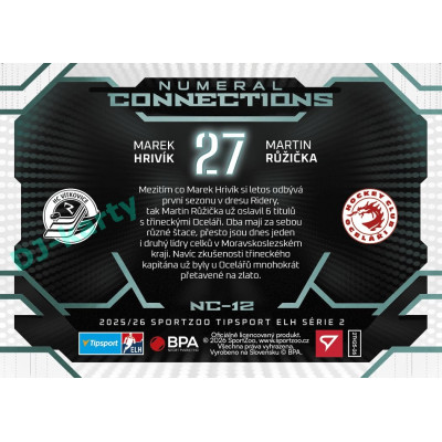 2025/26 Sportzoo ELH 2. serie #NC-12 Hrivík – Růžička Numeral Connections