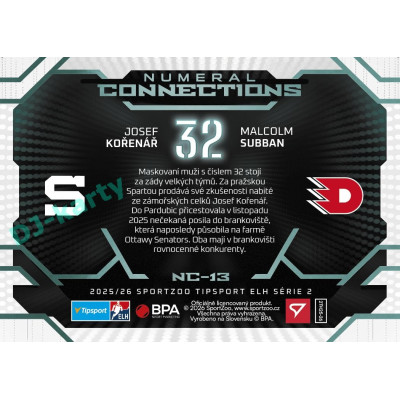 2025/26 Sportzoo ELH 2. serie #NC-13 Kořenář – Subban Numeral Connections