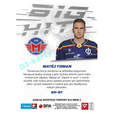 2025/26 Sportzoo ELH 2. serie #BD-07 Matěj Toman Big Hit