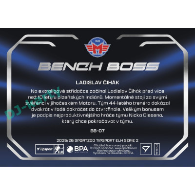 2025/26 Sportzoo ELH 2. serie #BB-07 Ladislav Čihák Bench Boss