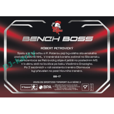 2025/26 Sportzoo ELH 2. serie #BB-17 Róbert Petrovický Bench Boss