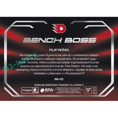 2025/26 Sportzoo ELH 2. serie #BB-02 Filip Pešán Bench Boss