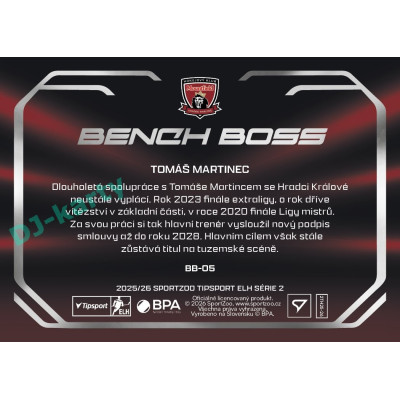 2025/26 Sportzoo ELH 2. serie #BB-05 Tomáš Martinec Bench Boss
