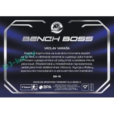 2025/26 Sportzoo ELH 2. serie #BB-15 Václav Varaďa Bench Boss