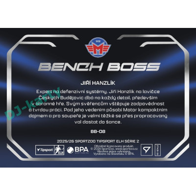 2025/26 Sportzoo ELH 2. serie #BB-08 Jiří Hanzlík Bench Boss