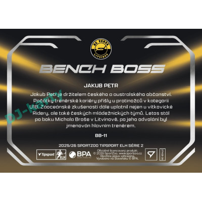 2025/26 Sportzoo ELH 2. serie #BB-11 Jakub Petr Bench Boss
