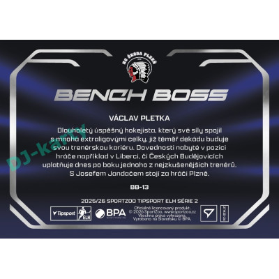 2025/26 Sportzoo ELH 2. serie #BB-13 Václav Pletka Bench Boss
