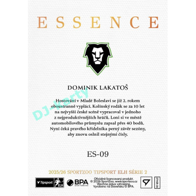 2025/26 Sportzoo ELH 2. serie #ES-09 Dominik Lakatoš Essence
