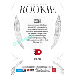 2025/26 Sportzoo ELH 2. serie #RP-10 Matúš Válek Rookie Premiere