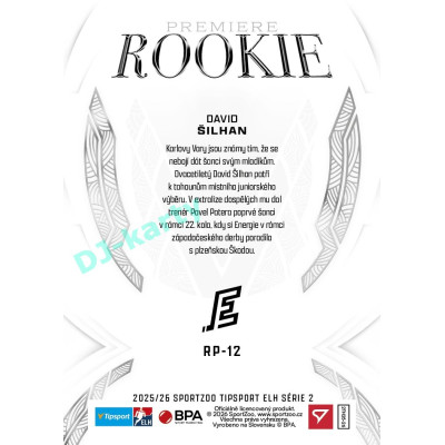 2025/26 Sportzoo ELH 2. serie #RP-12 David Šilhan Rookie Premiere