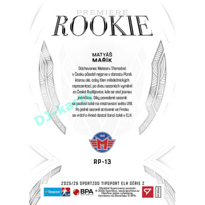 2025/26 Sportzoo ELH 2. serie #RP-13 Matyáš Mařík Rookie Premiere