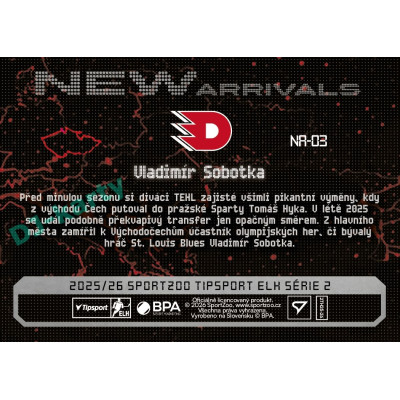 2025/26 Sportzoo ELH 2. serie #NA-03 Vladimír Sobotka New Arrivals