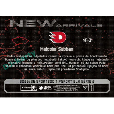 2025/26 Sportzoo ELH 2. serie #NA-04 Malcolm Subban New Arrivals