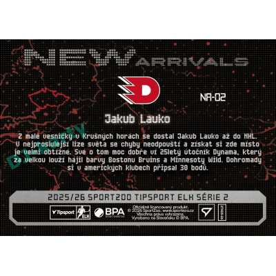 2025/26 Sportzoo ELH 2. serie #NA-02 Jakub Lauko New Arrivals