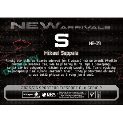 2025/26 Sportzoo ELH 2. serie #NA-09 Mikael Seppälä New Arrivals