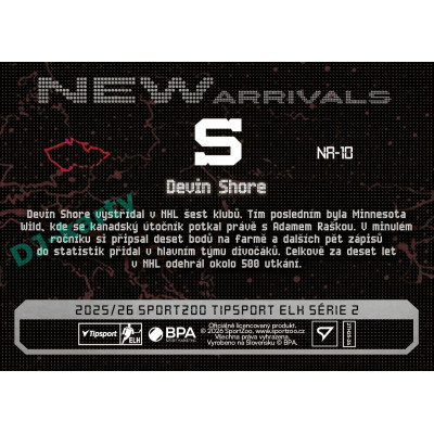 2025/26 Sportzoo ELH 2. serie #NA-10 Devin Shore New Arrivals