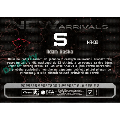 2025/26 Sportzoo ELH 2. serie #NA-08 Adam Raška New Arrivals