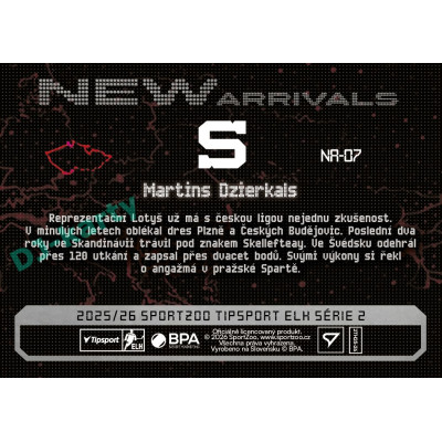 2025/26 Sportzoo ELH 2. serie #NA-07 Martins Dzierkals New Arrivals