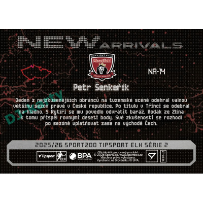 2025/26 Sportzoo ELH 2. serie #NA-14 Petr Šenkeřík New Arrivals