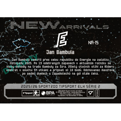 2025/26 Sportzoo ELH 2. serie #NA-15 Jan Bambula New Arrivals