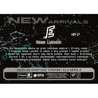 2025/26 Sportzoo ELH 2. serie #NA-17 Adam Lukošik New Arrivals
