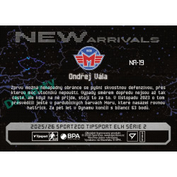 2025/26 Sportzoo ELH 2. serie #NA-19 Ondřej Vála New Arrivals