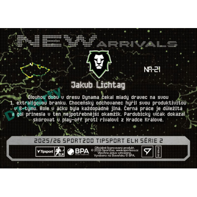 2025/26 Sportzoo ELH 2. serie #NA-21 Jakub Lichtag New Arrivals