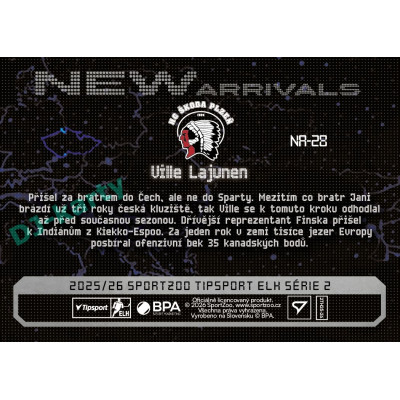 2025/26 Sportzoo ELH 2. serie #NA-28 Ville Lajunen New Arrivals