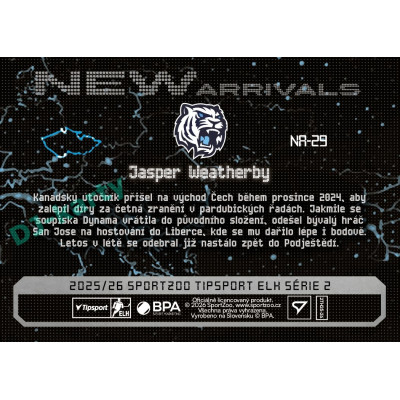 2025/26 Sportzoo ELH 2. serie #NA-29 Jasper Weatherby New Arrivals