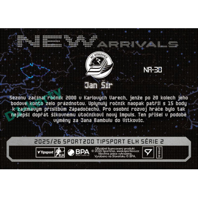 2025/26 Sportzoo ELH 2. serie #NA-30 Jan Šír New Arrivals