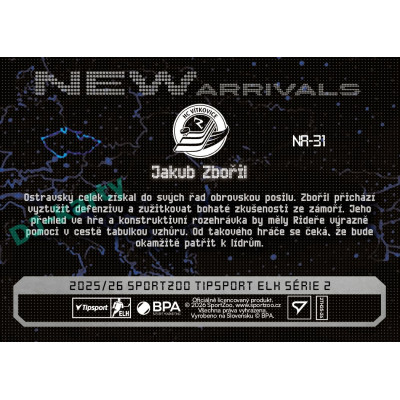 2025/26 Sportzoo ELH 2. serie #NA-31 Jakub Zbořil New Arrivals