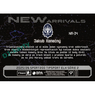2025/26 Sportzoo ELH 2. serie #NA-34 Jakub Konečný New Arrivals