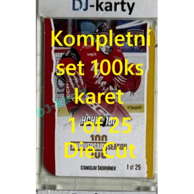 2025 MK 100 let na soutoku Hradec Králové kompletní set 100ks karet Die-cut parallel 1of25