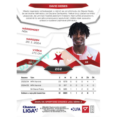 2025/26 Sportzoo Chance Liga 2. série #202 DAVID MOSES 