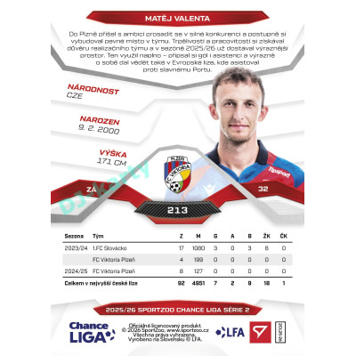 2025/26 Sportzoo Chance Liga 2. série #213 MATĚJ VALENTA