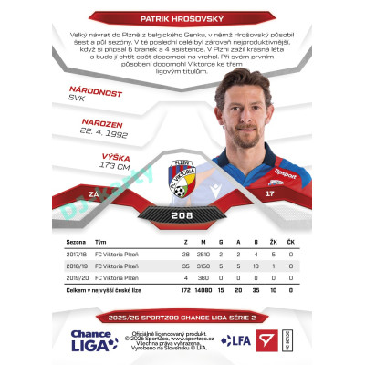 2025/26 Sportzoo Chance Liga 2. série #208 PATRIK HROŠOVSKÝ