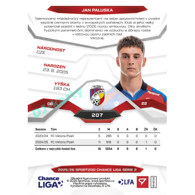 2025/26 Sportzoo Chance Liga 2. série #207 JAN PALUSKA
