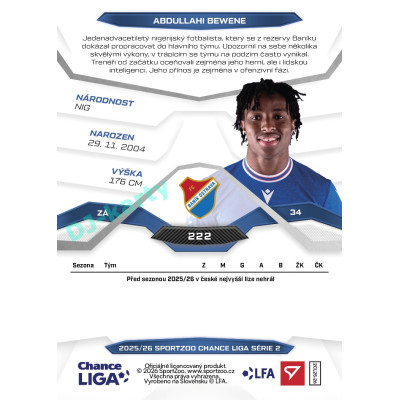 2025/26 Sportzoo Chance Liga 2. série #222 ABDULLAHI BEWENE
